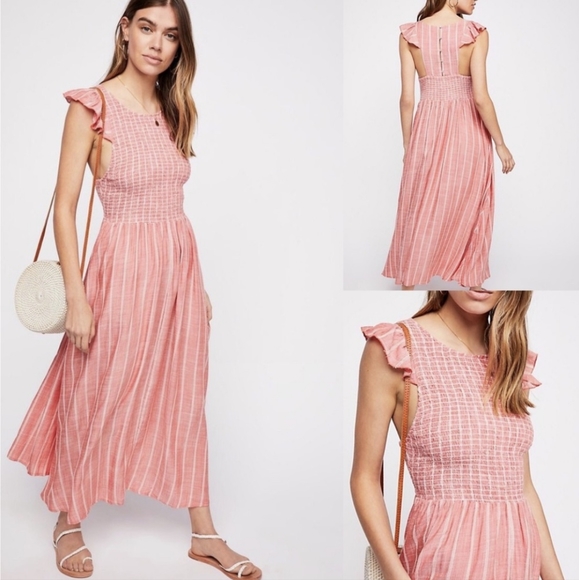 Free People Chambray Butterflies Midi Dress in Red - Picture 3 of 6